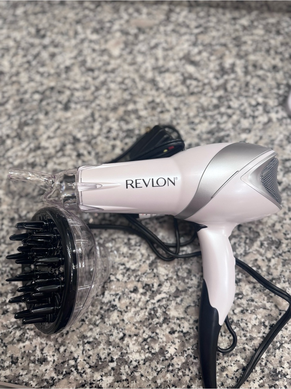 Revlon White and Silver Hair Dryer with Diffuser Attachment